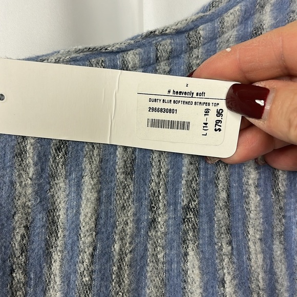 NWT Soft Surroundings high/low dusty blue softened stripes tunic Sz L - Picture 9 of 10